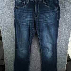 BKE Tyler Jeans Men Dark Wash Straight Leg Stretch Buckle Navy Blue ACTL 33x33